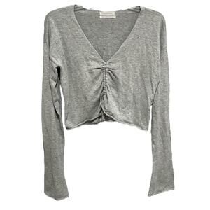 Urban Outfitters Womens Carina Hippie Ruched Sweater Medium Gray Flare Sleeve